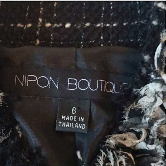 Pretty Vintage Nipon Boutique Jacket in Black/White Plaid with Silk Fringe Trim - Picture 11 of 12